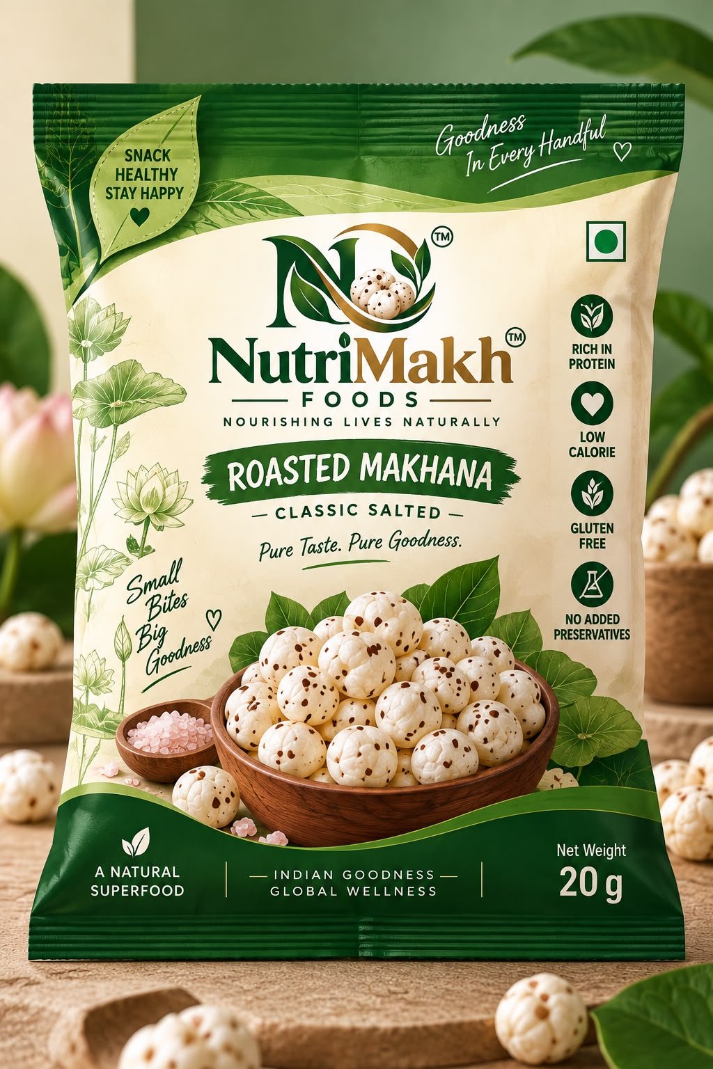 NutriMakh Roasted Makhana Classic Salted, 20 g pack